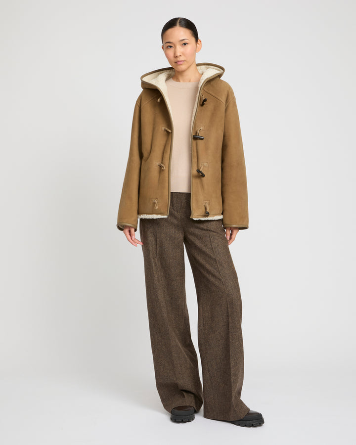 Hooded coat in Merino suede lambskin -Yves Salomon