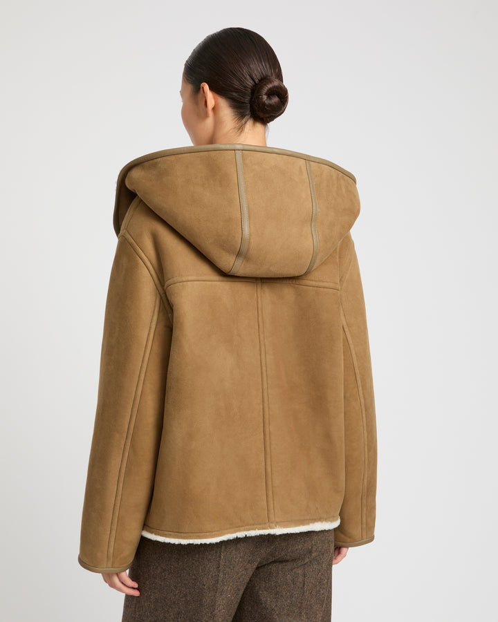 Hooded coat in Merino suede lambskin -Yves Salomon
