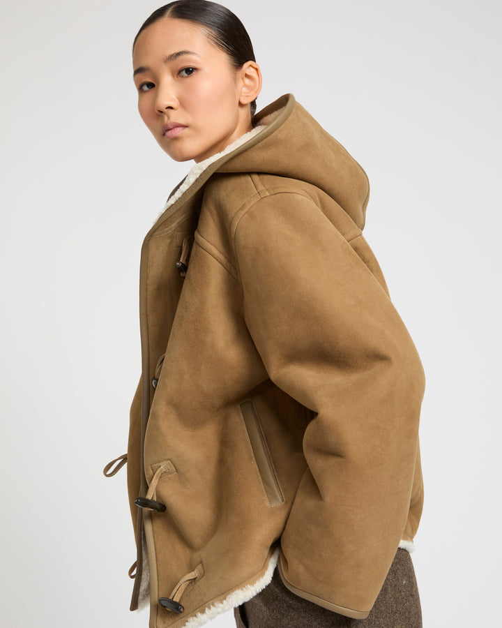 Hooded coat in Merino suede lambskin -Yves Salomon