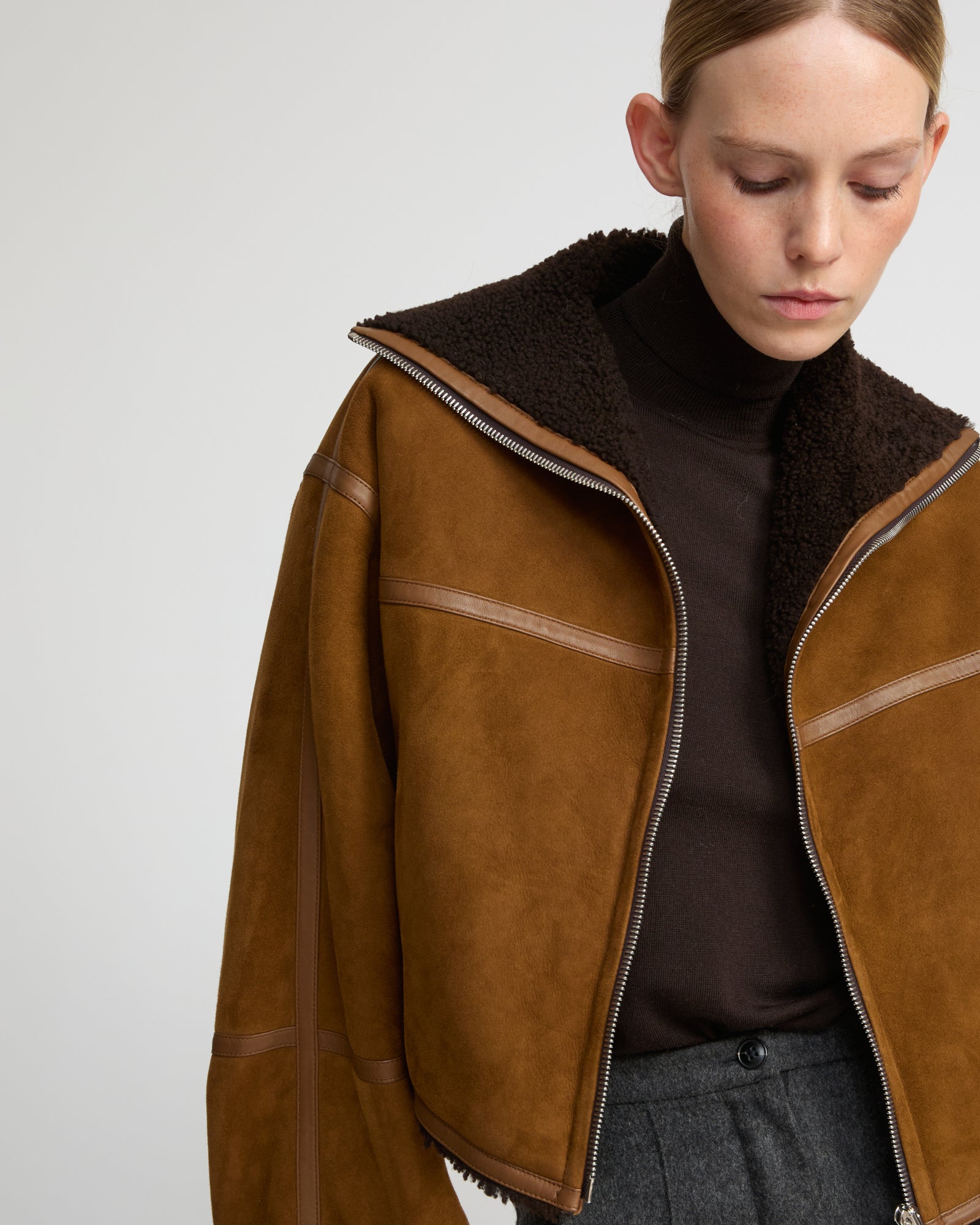 Suede Merino lambskin cropped jacket -Yves Salomon