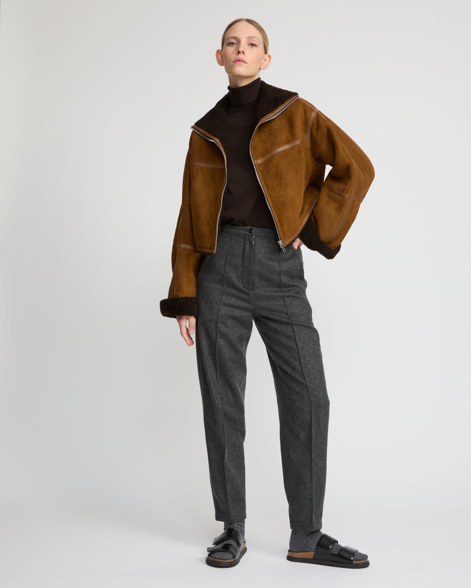 Suede Merino lambskin cropped jacket -Yves Salomon