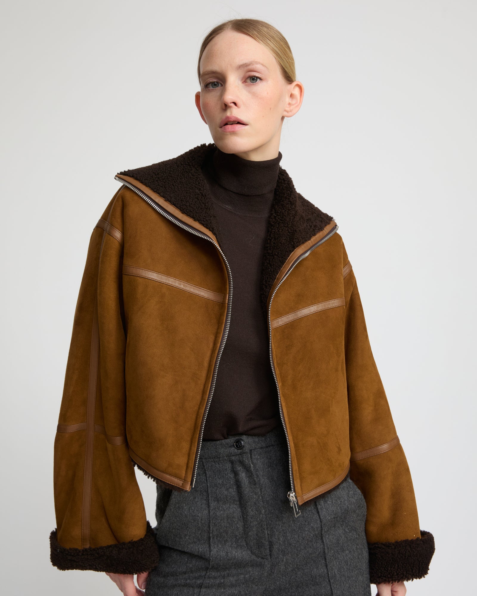 Suede Merino lambskin cropped jacket -Yves Salomon