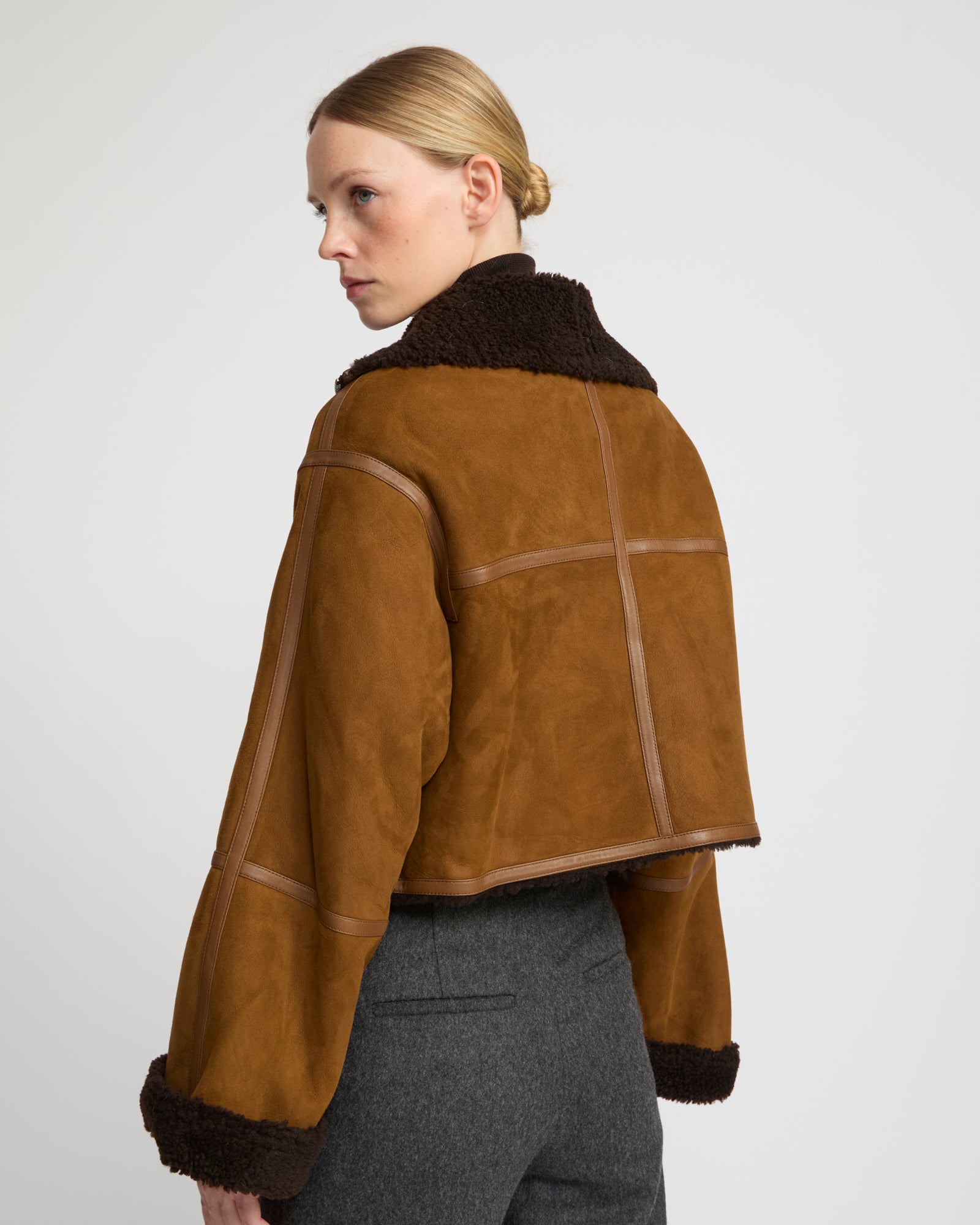 Suede Merino lambskin cropped jacket -Yves Salomon