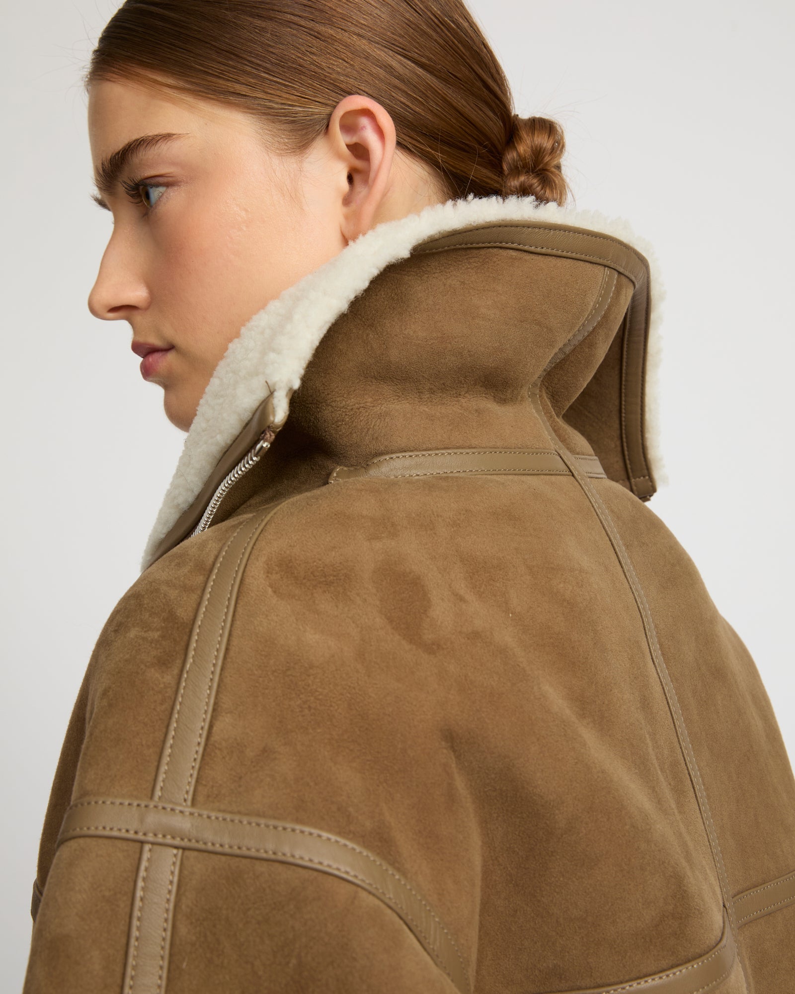 Suede Merino lambskin cropped jacket - camel - Yves Salomon – Yves
