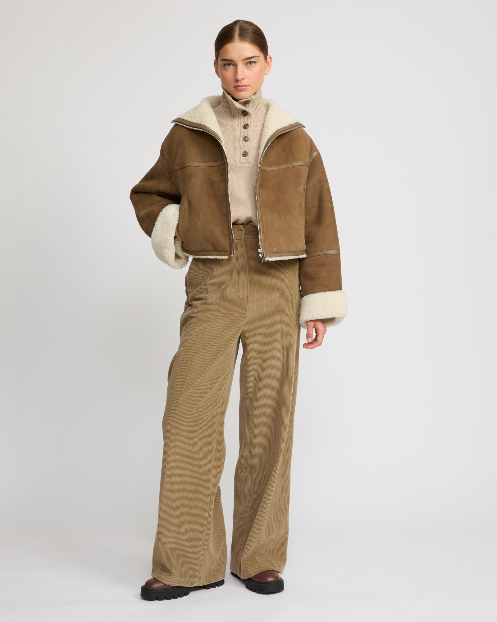 Suede Merino lambskin cropped jacket -Yves Salomon