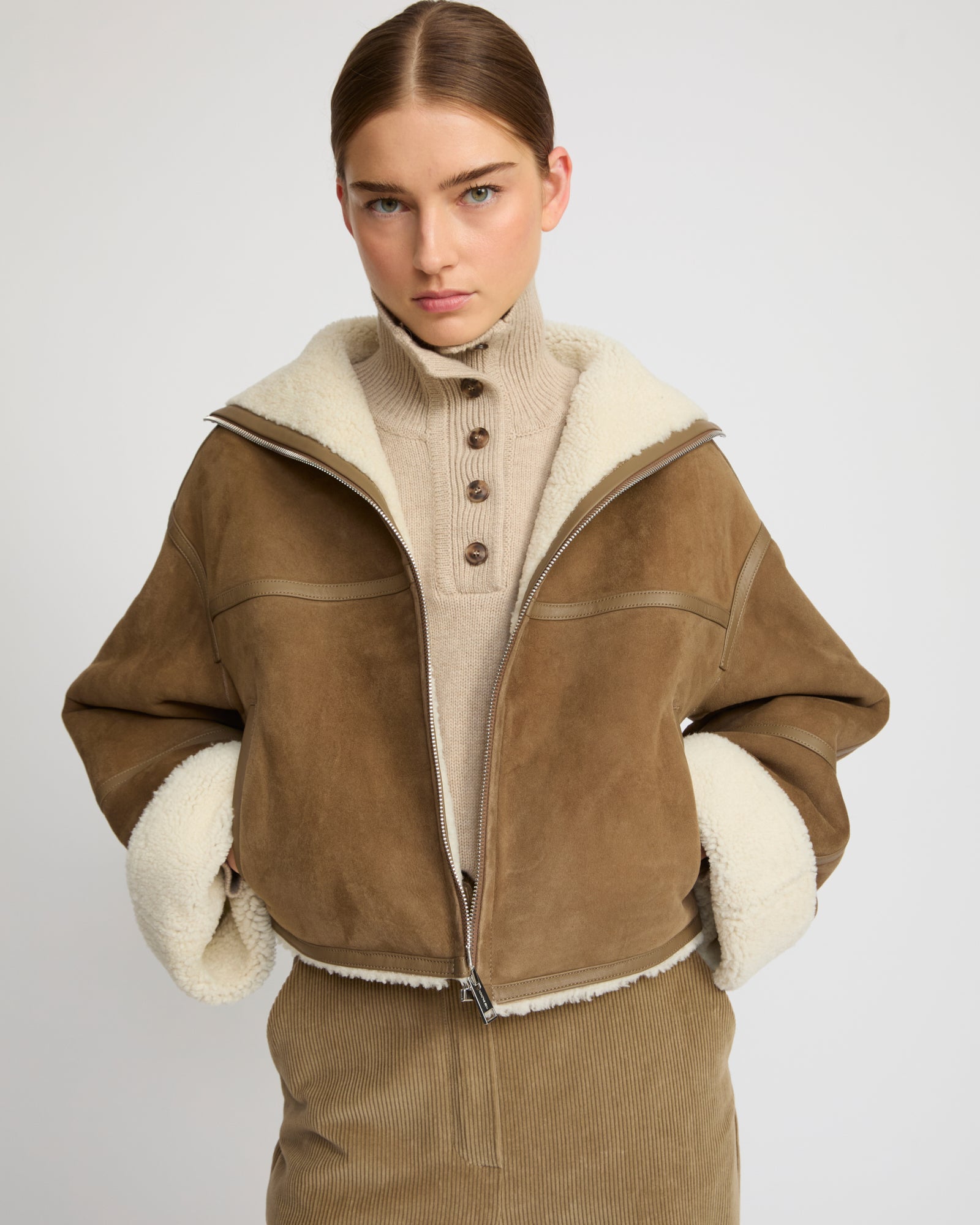 Suede Merino lambskin cropped jacket -Yves Salomon