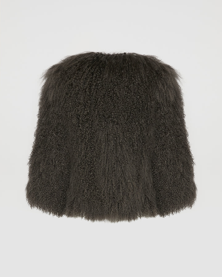 Black Friday - Yves Salomon - Short jacket in Mongolian lamb - grey - back view