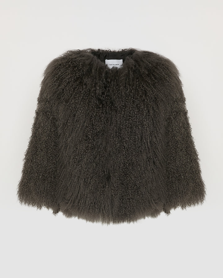Black Friday - Yves Salomon - Short jacket in Mongolian lamb - grey - front view