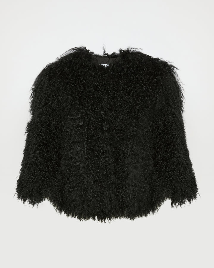 Black Friday - Yves Salomon - Short jacket in Mongolian lamb - black - front view