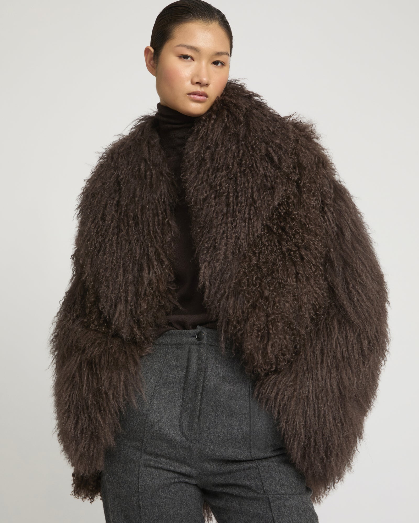 Oversized Mongolian lamb jacket - brown - Yves Salomon – Yves