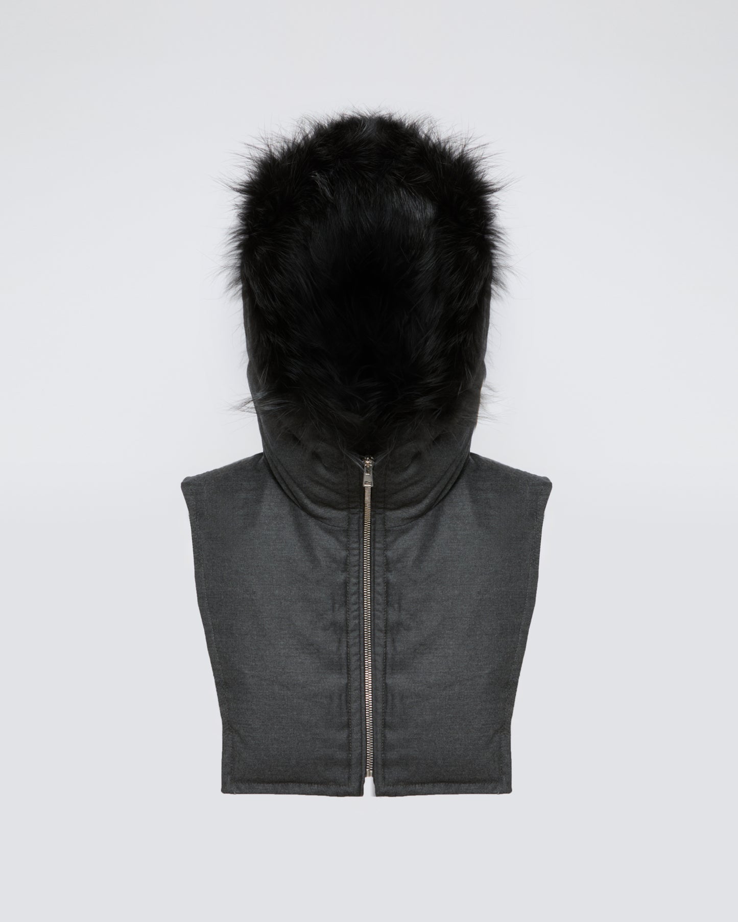 Hooded bib in flannel and fox fur