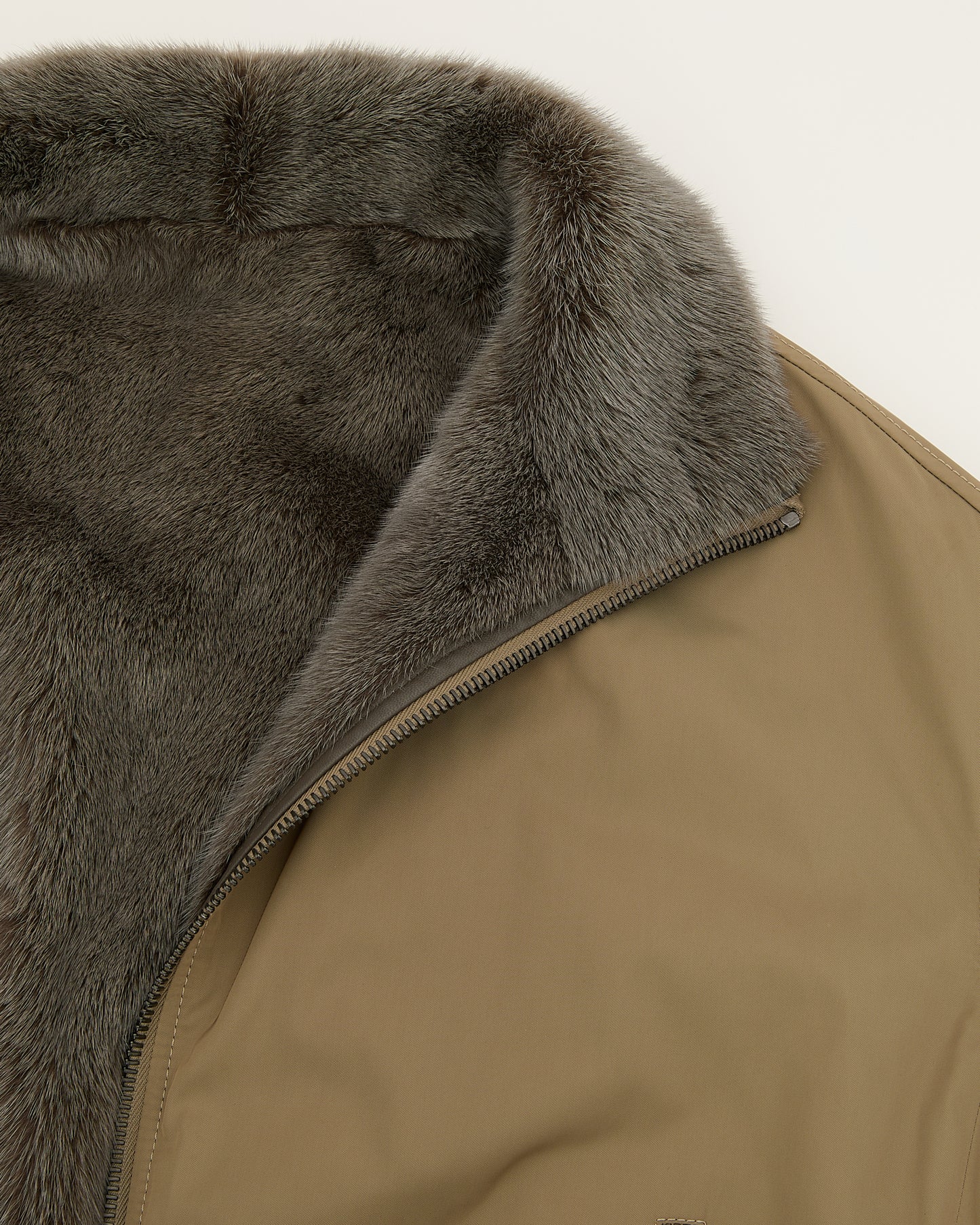 Jacket in mink reversible technical fabric with stand collar
