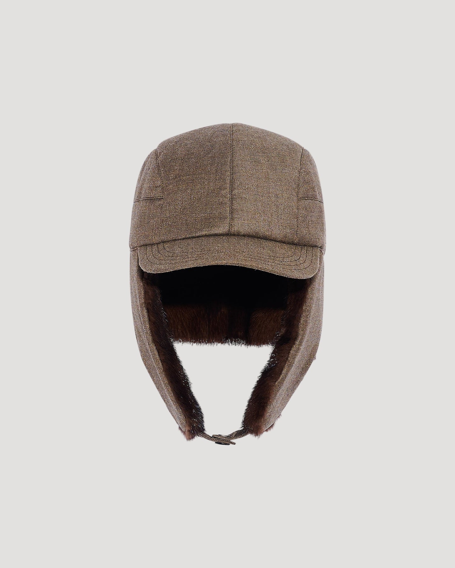 Ushanka-style cap in Loro Piana fabric and mink