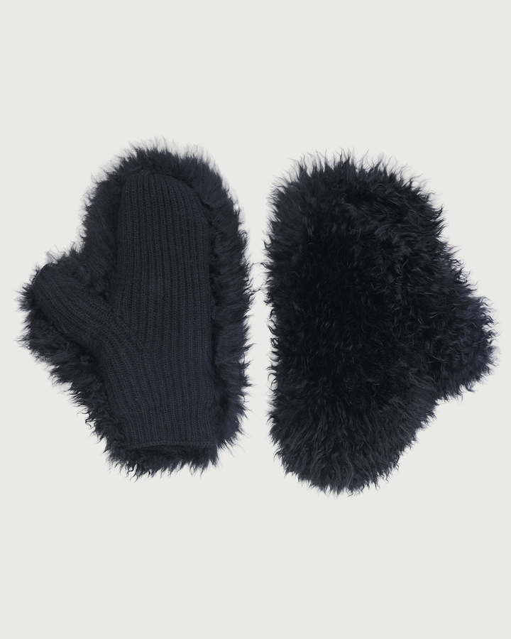 Cashmere and wool knit mittens with cashmere lambskin - Yves Salomon - New Fall Winter Collection