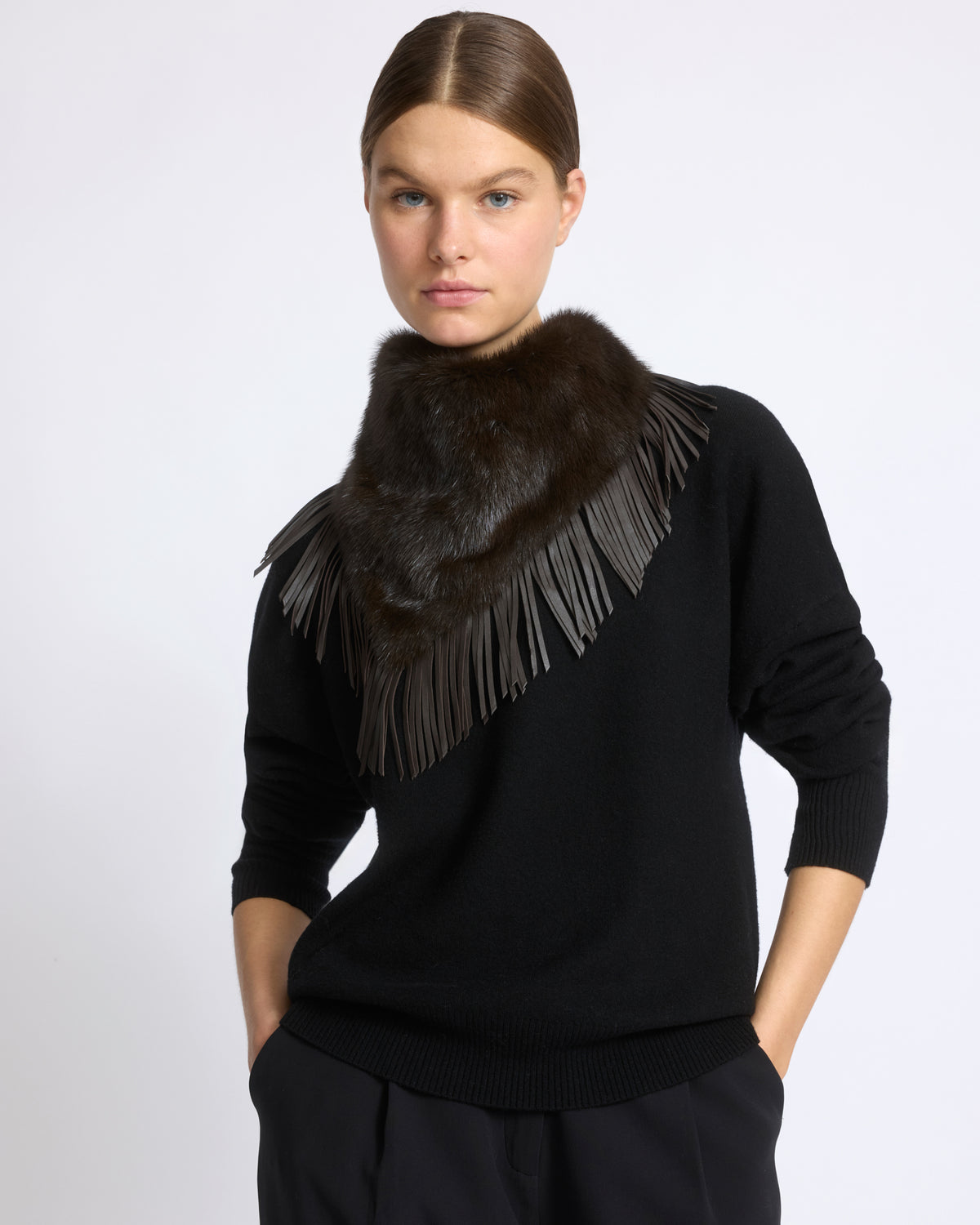 Mink fur bandana with lamb leather fringes - Yves Salomon - New Fall/Winter Collection