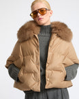 Flannel cape with detachable fox fur collar