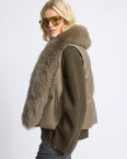 Flannel sleeveless gilet with detachable fox fur collar