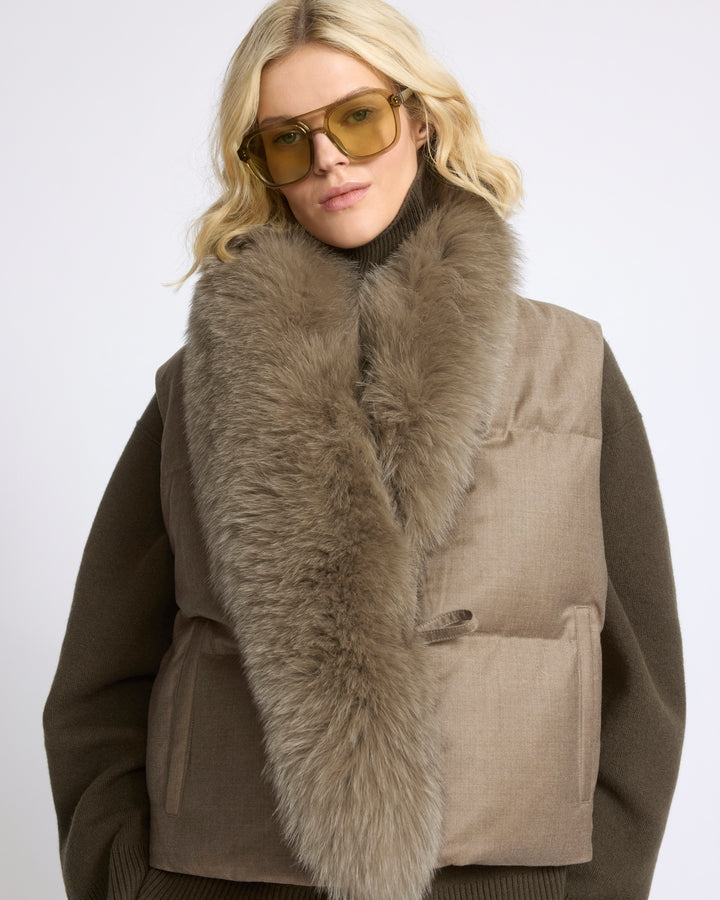 Flannel sleeveless gilet with detachable fox fur collar - Yves Salomon - New Fall/Winter Collection