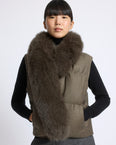 Flannel sleeveless gilet with detachable fox fur collar