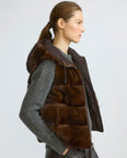 Reversible flannel and mink fur sleeveless gilet