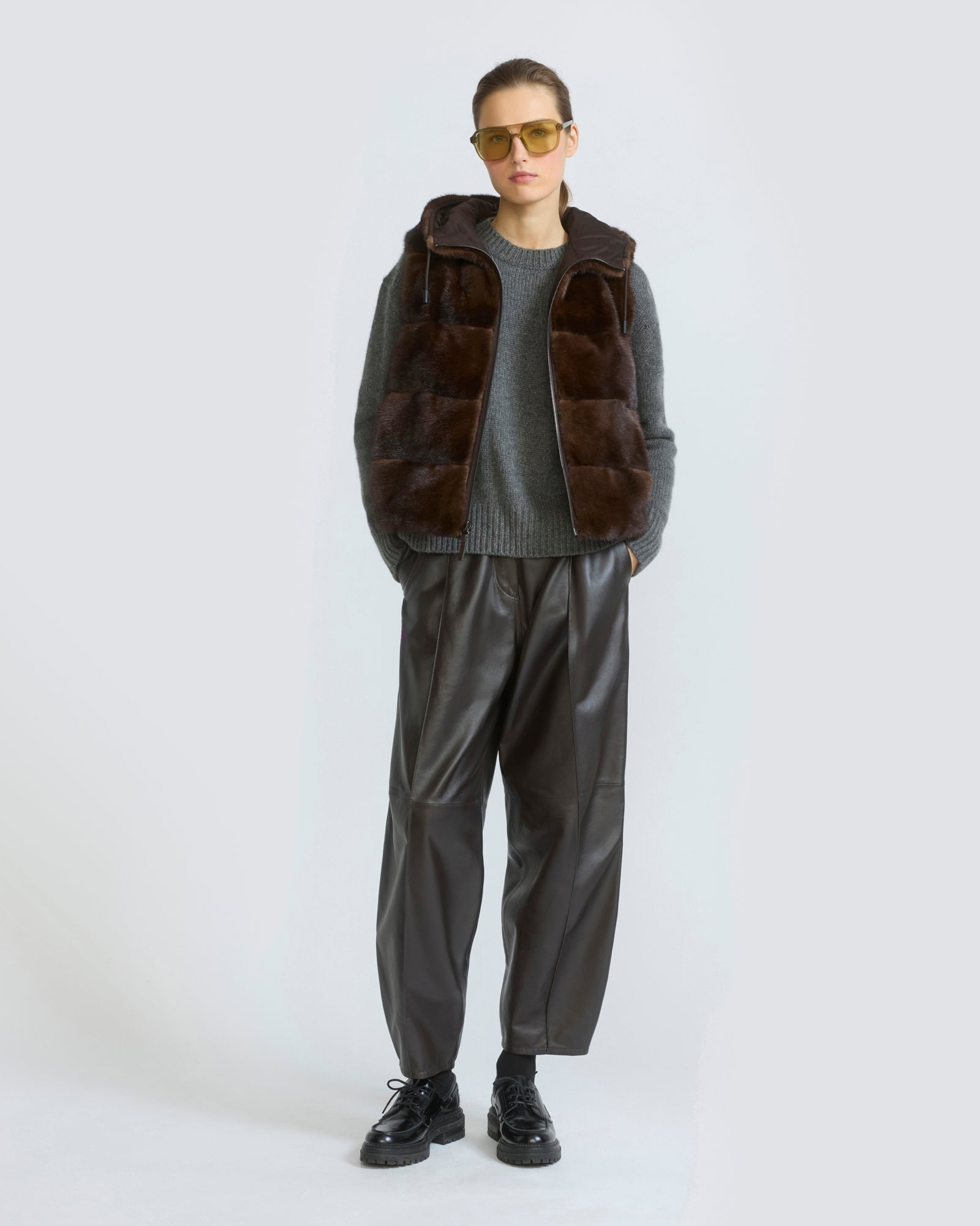 Reversible flannel and mink fur sleeveless gilet - Yves Salomon - New Fall/Winter Collection