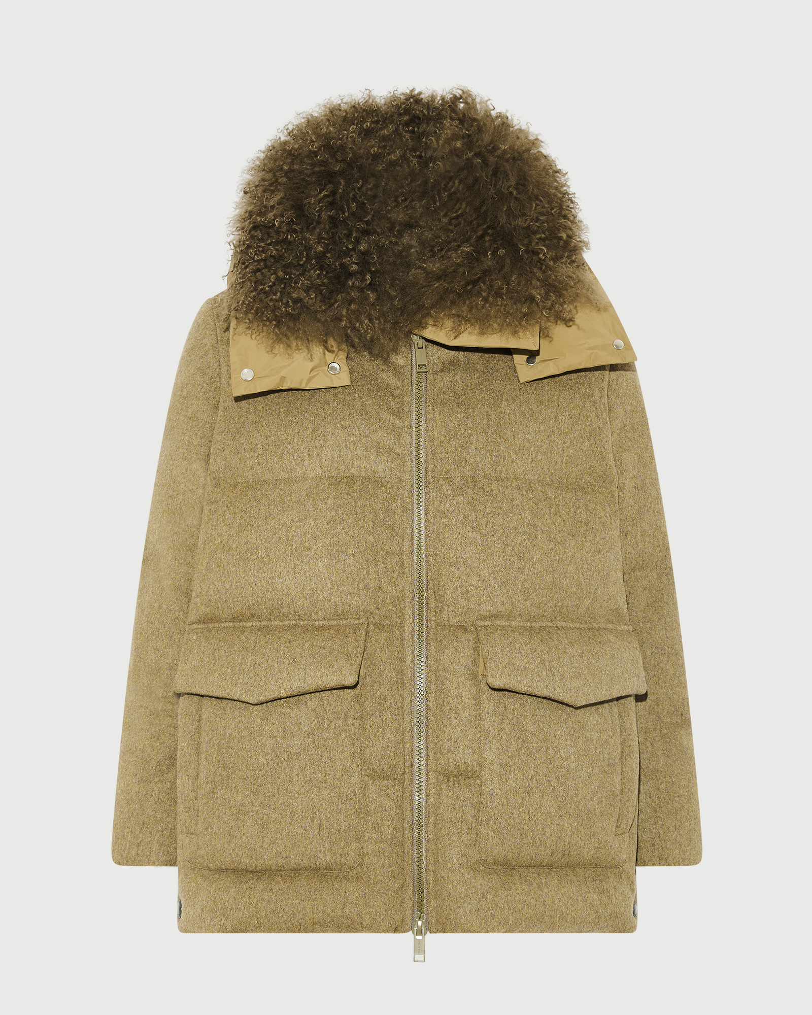 Hooded down jacket in Loro Piana 100% cashmere membrane fabric with long curly lambskin trim - Yves Salomon - New Fall Winter Collection