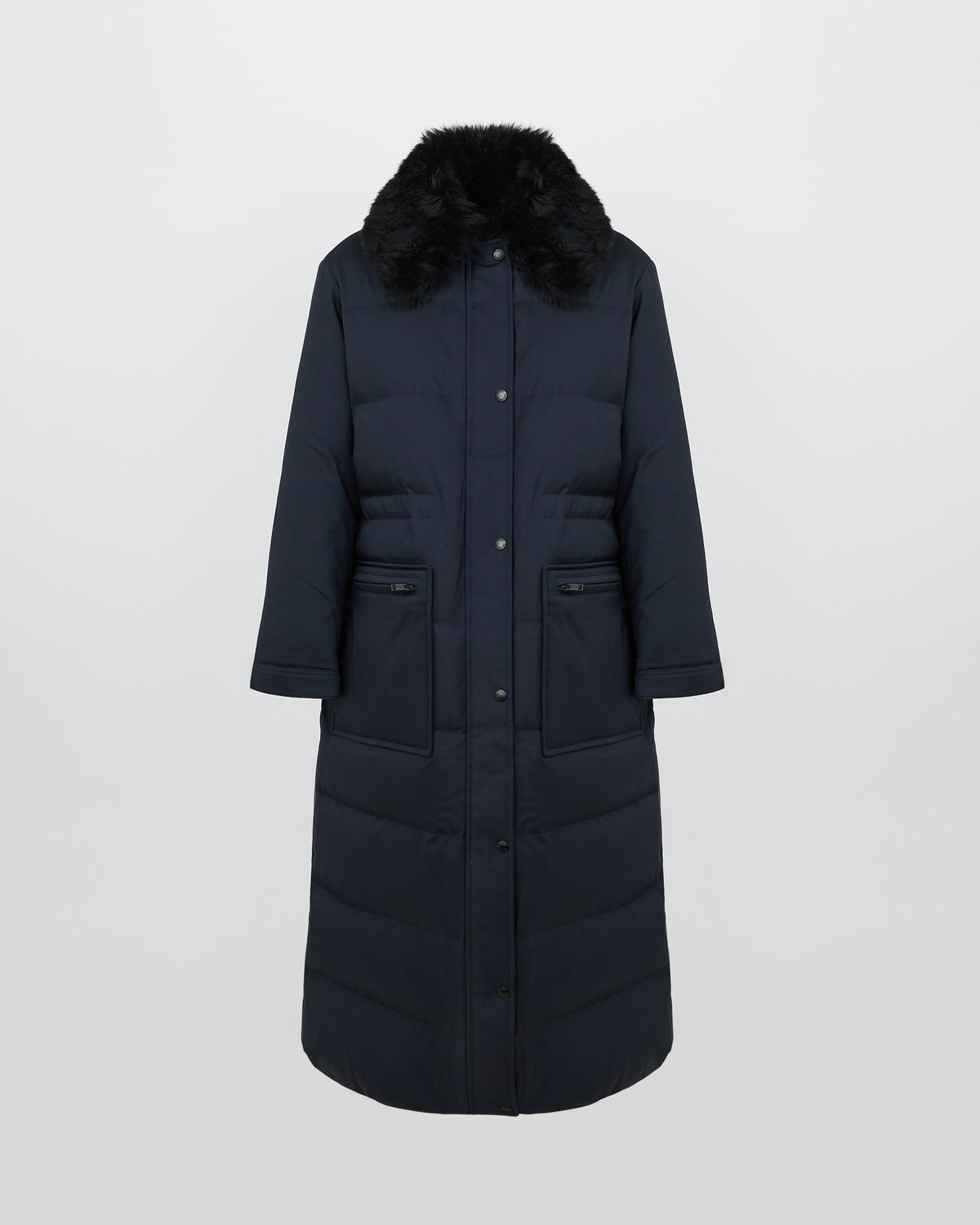 Long down jacket in waterproof wool-blend technical fabric with lambskin shearling trim - Yves Salomon - New Fall/Winter Collection