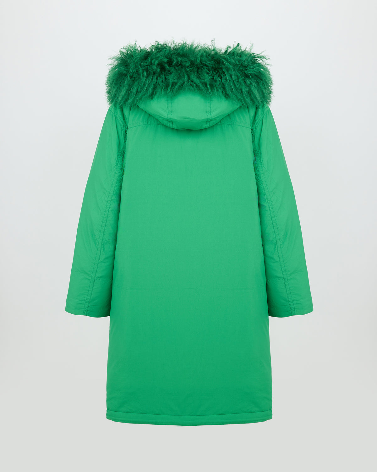 Long smooth hooded down jacket with long curly lamb lining - Yves Salomon - New Fall/Winter Collection