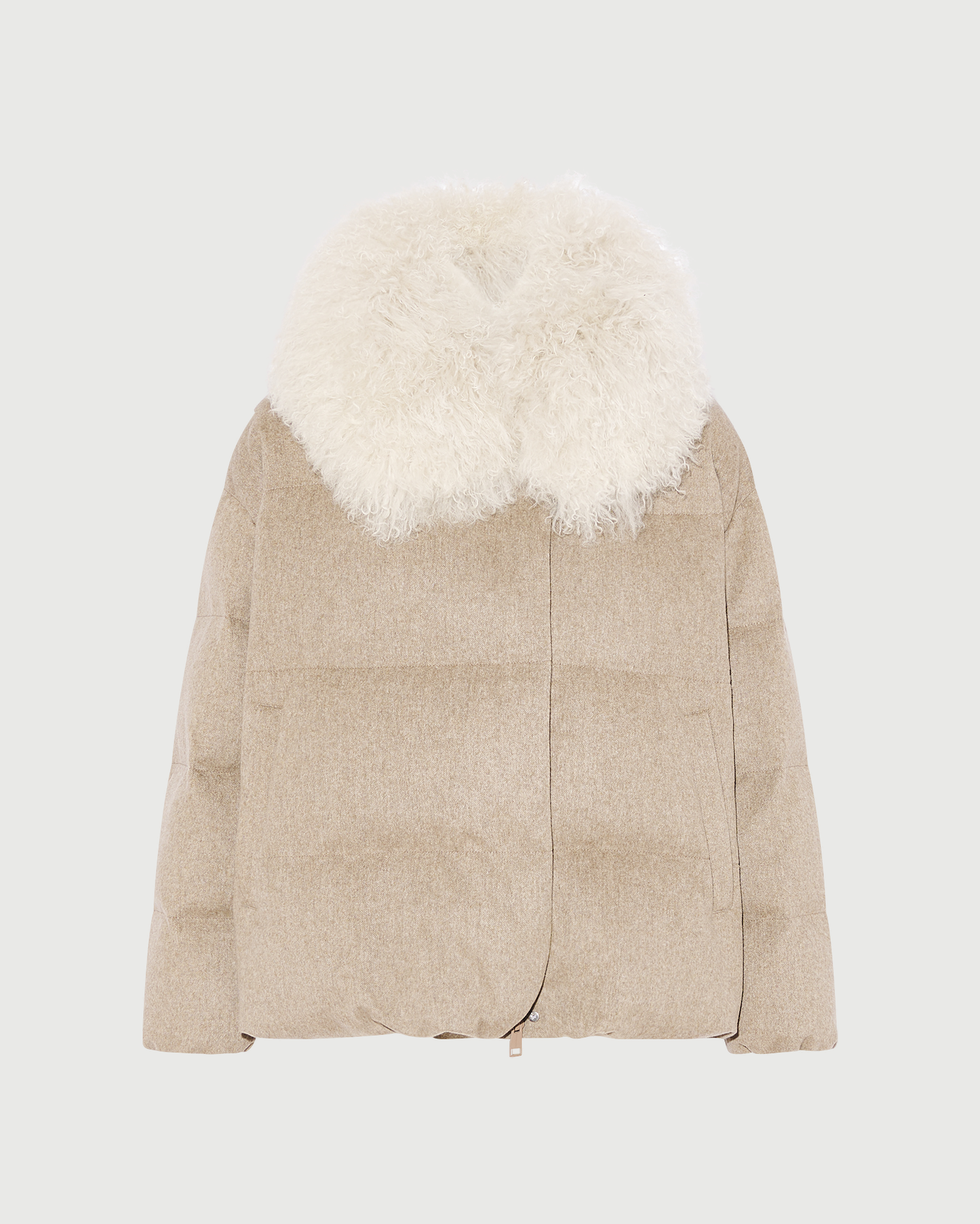 Down jacket in Loro Piana cashmere fabric with long curly lambskin collar - Yves Salomon - New Fall Winter Collection