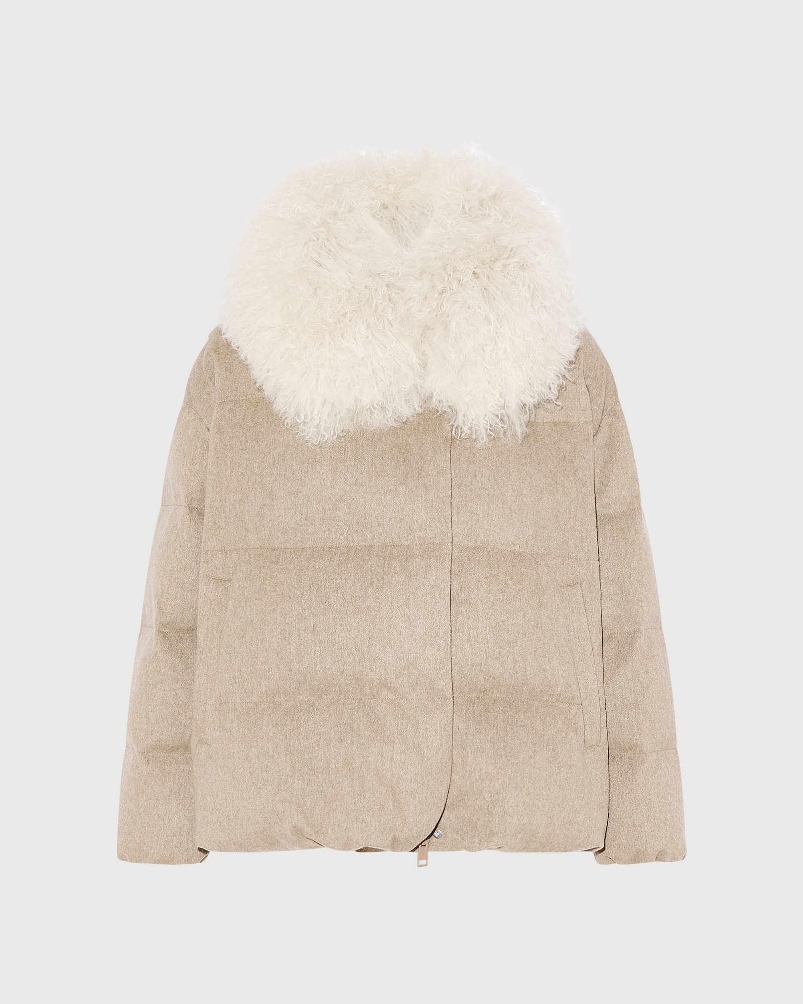 Down jacket in Loro Piana cashmere fabric with long curly lambskin collar - Yves Salomon - New Fall Winter Collection