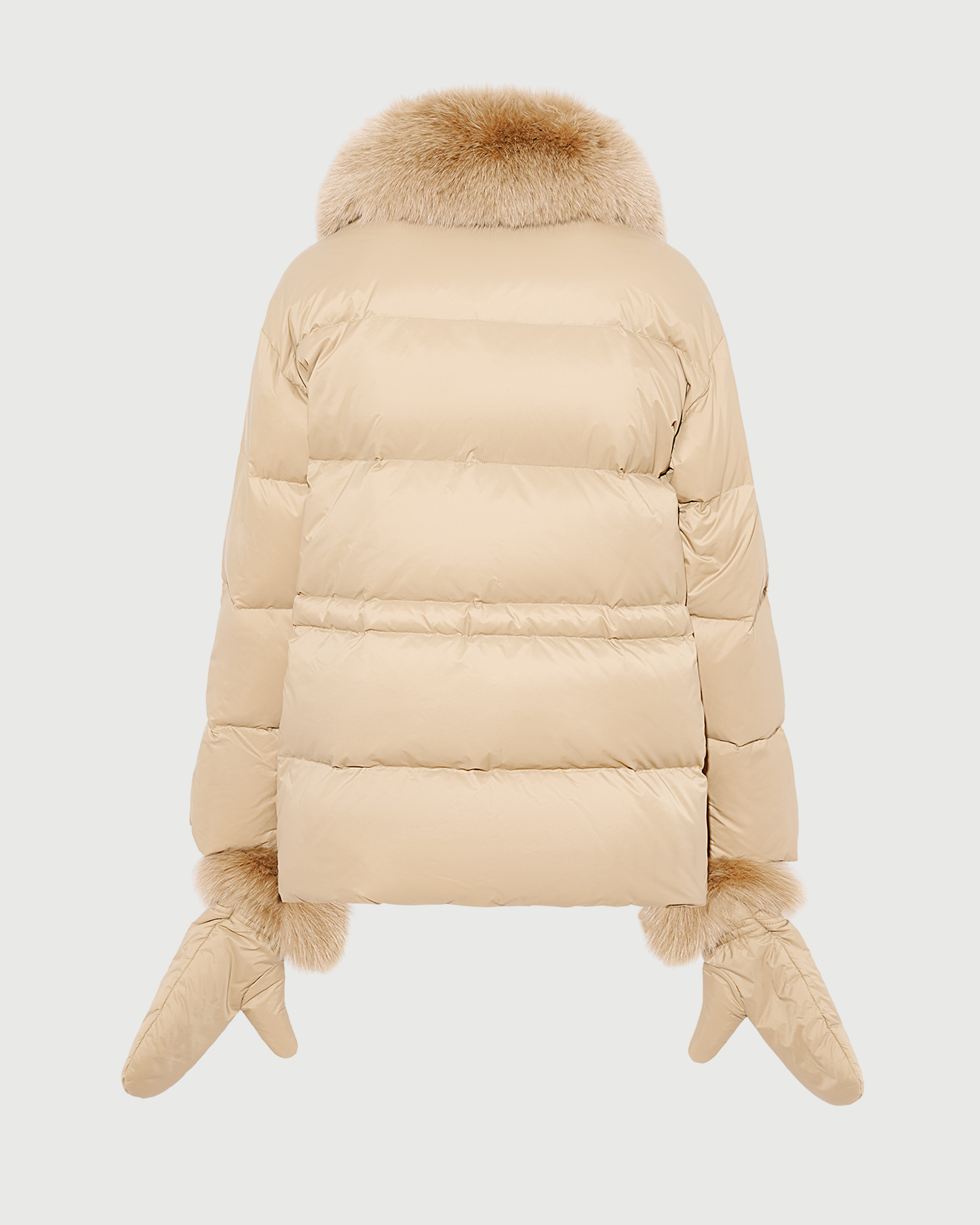 Down jacket in waterproof technical fabric with mittens and fox fur trim - Yves Salomon - New Fall Winter Collection