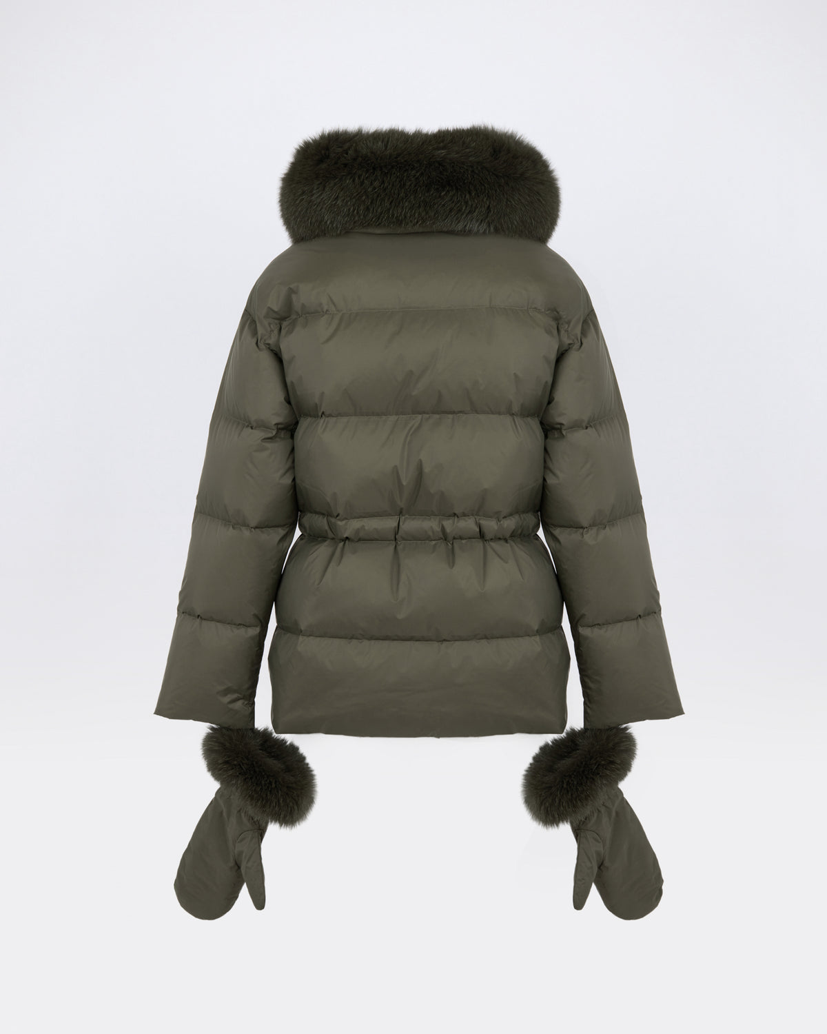 Down jacket in waterproof technical fabric with mittens and fox fur trim - Yves Salomon - New Fall/Winter Collection