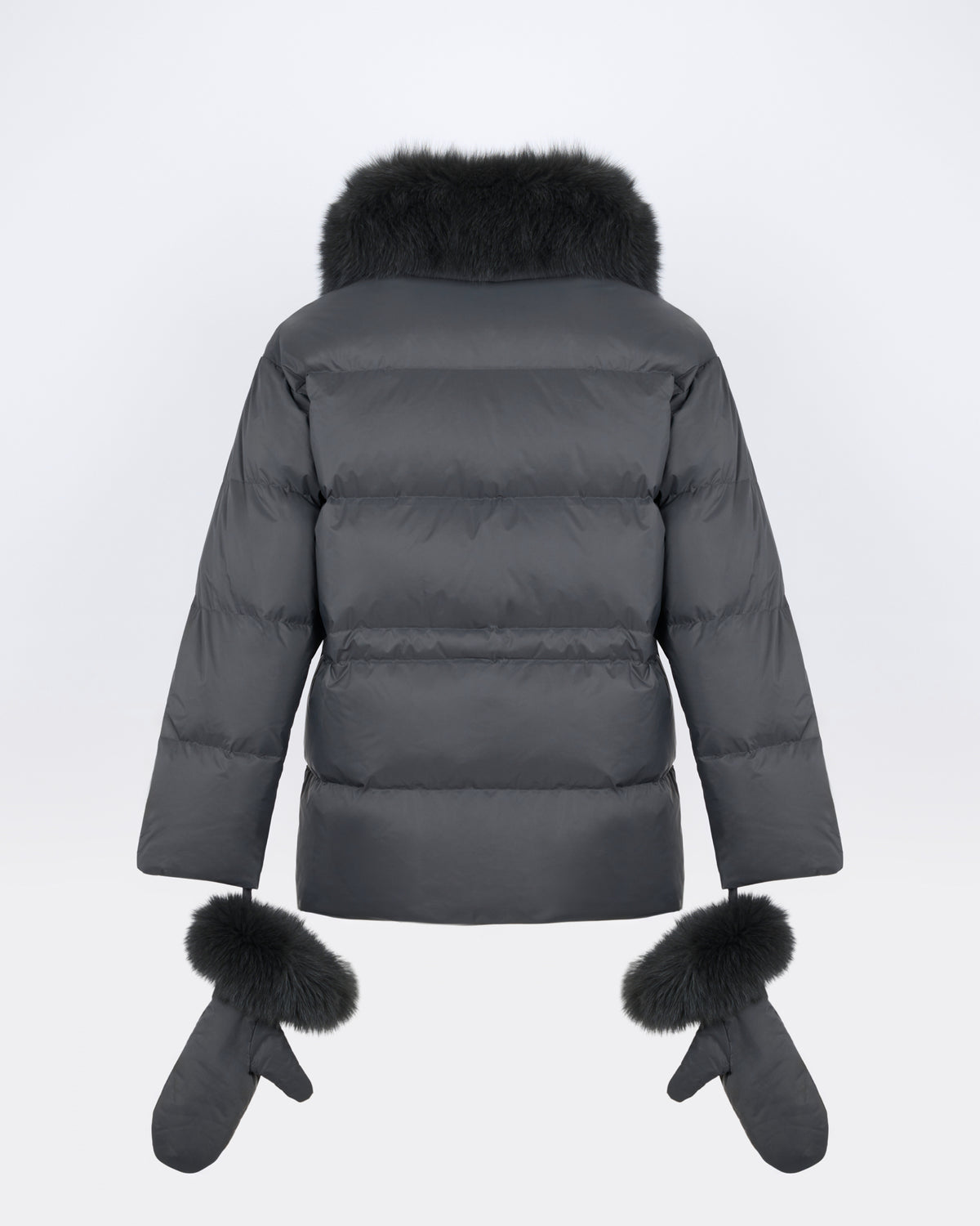 Down jacket in waterproof technical fabric with mittens and fox fur trim - Yves Salomon - New Fall/Winter Collection