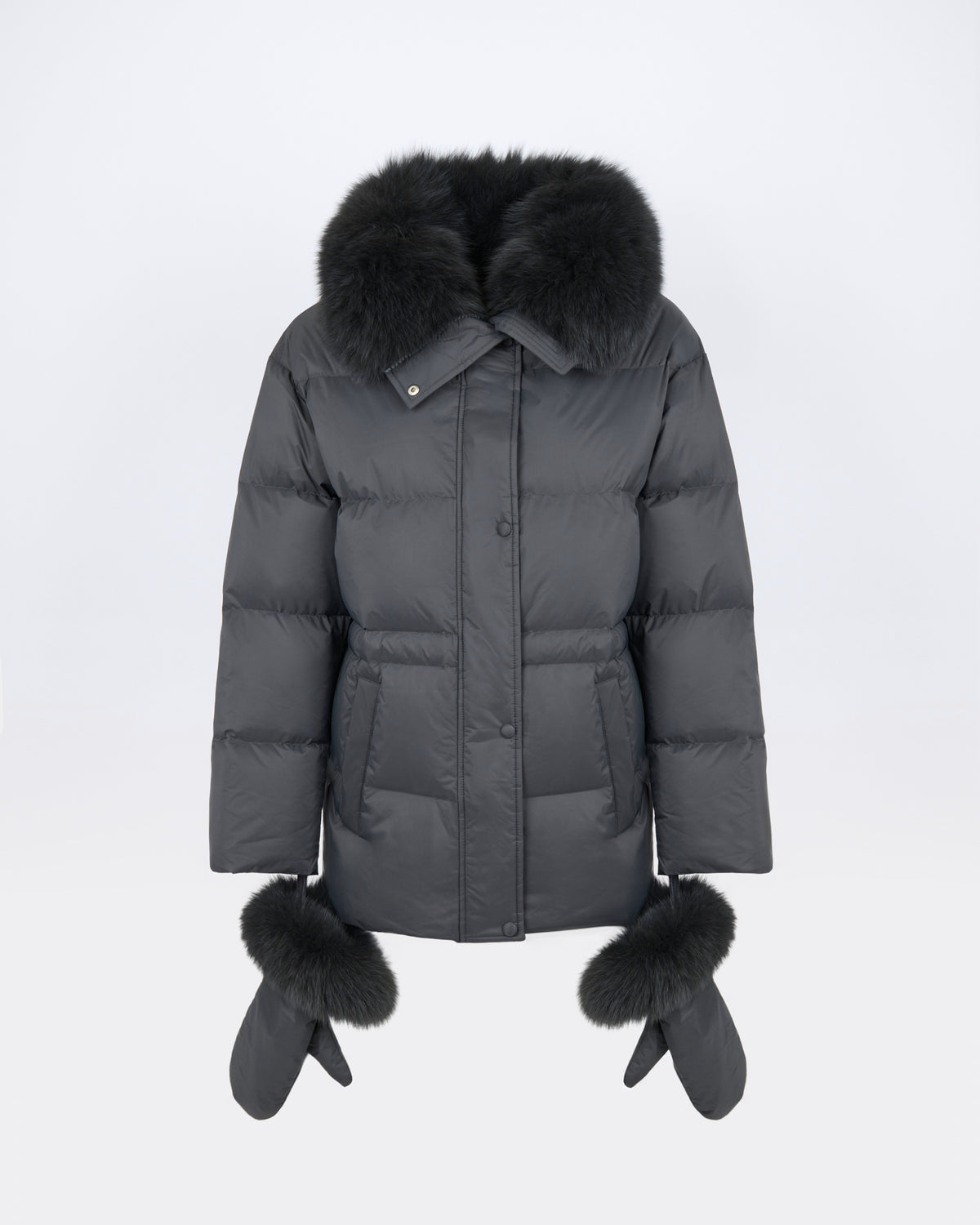 Down jacket in waterproof technical fabric with mittens and fox fur trim - Yves Salomon - New Fall/Winter Collection