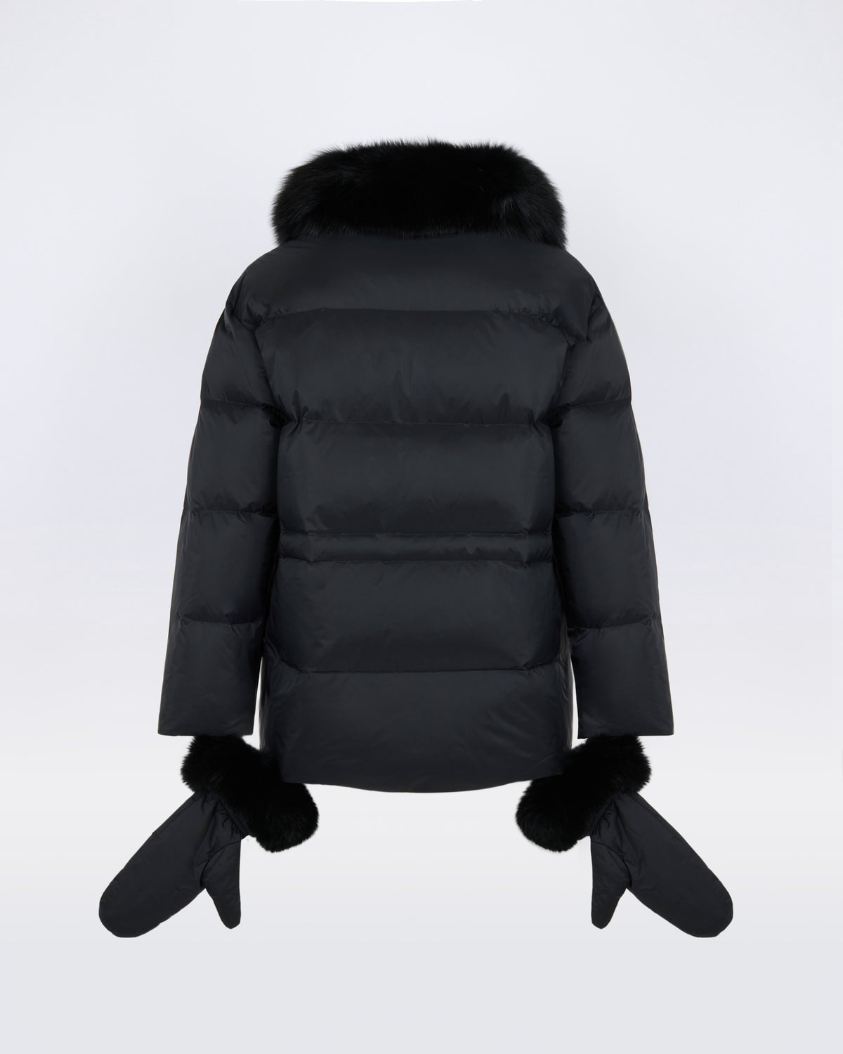 Down jacket in waterproof technical fabric with mittens and fox fur trim - Yves Salomon - New Fall/Winter Collection