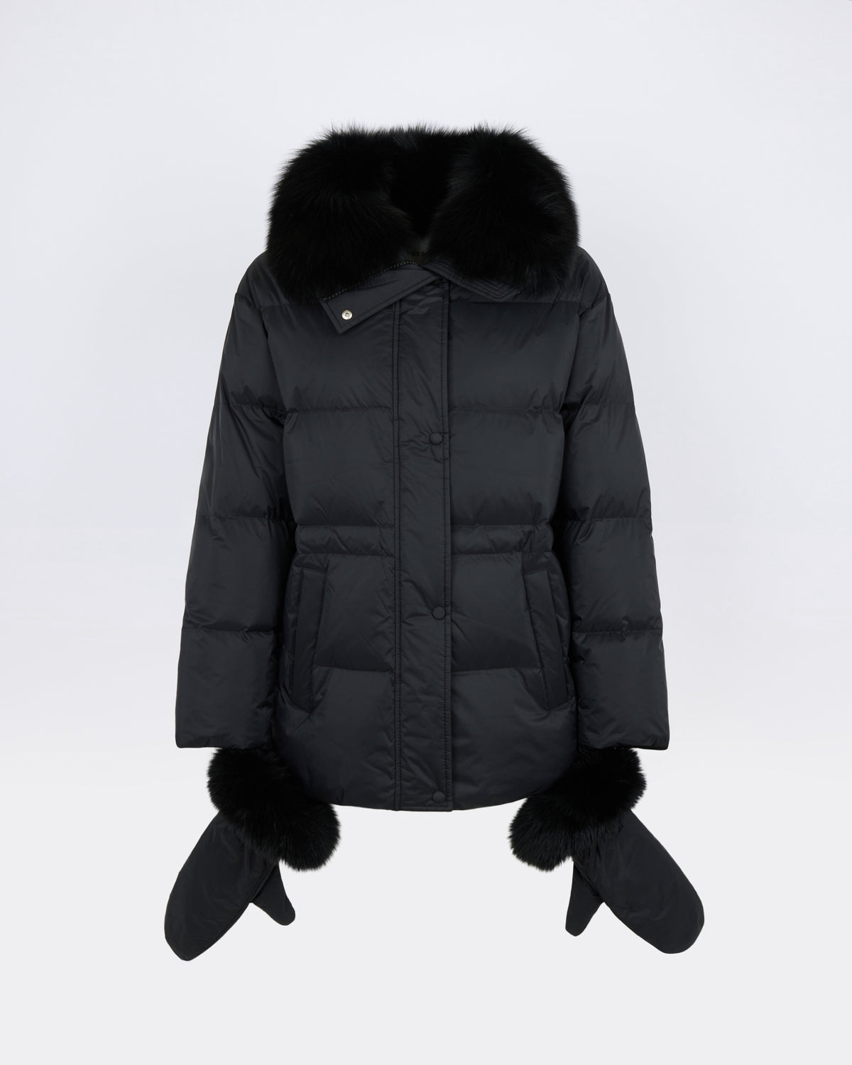 Down jacket in waterproof technical fabric with mittens and fox fur trim - Yves Salomon - New Fall/Winter Collection