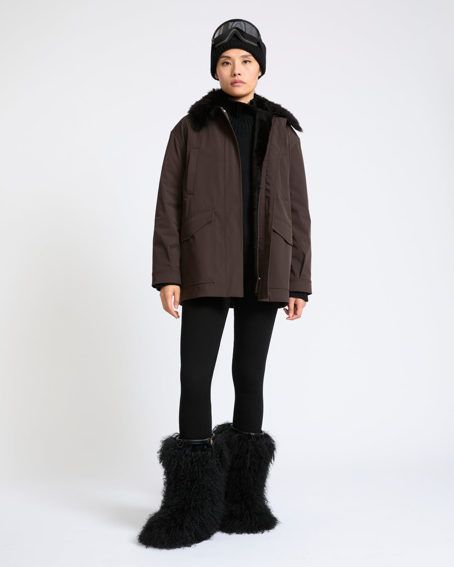 Shirt-collar parka in waterproof technical fabric with lambskin shearling - Yves Salomon - New Fall Winter Collection