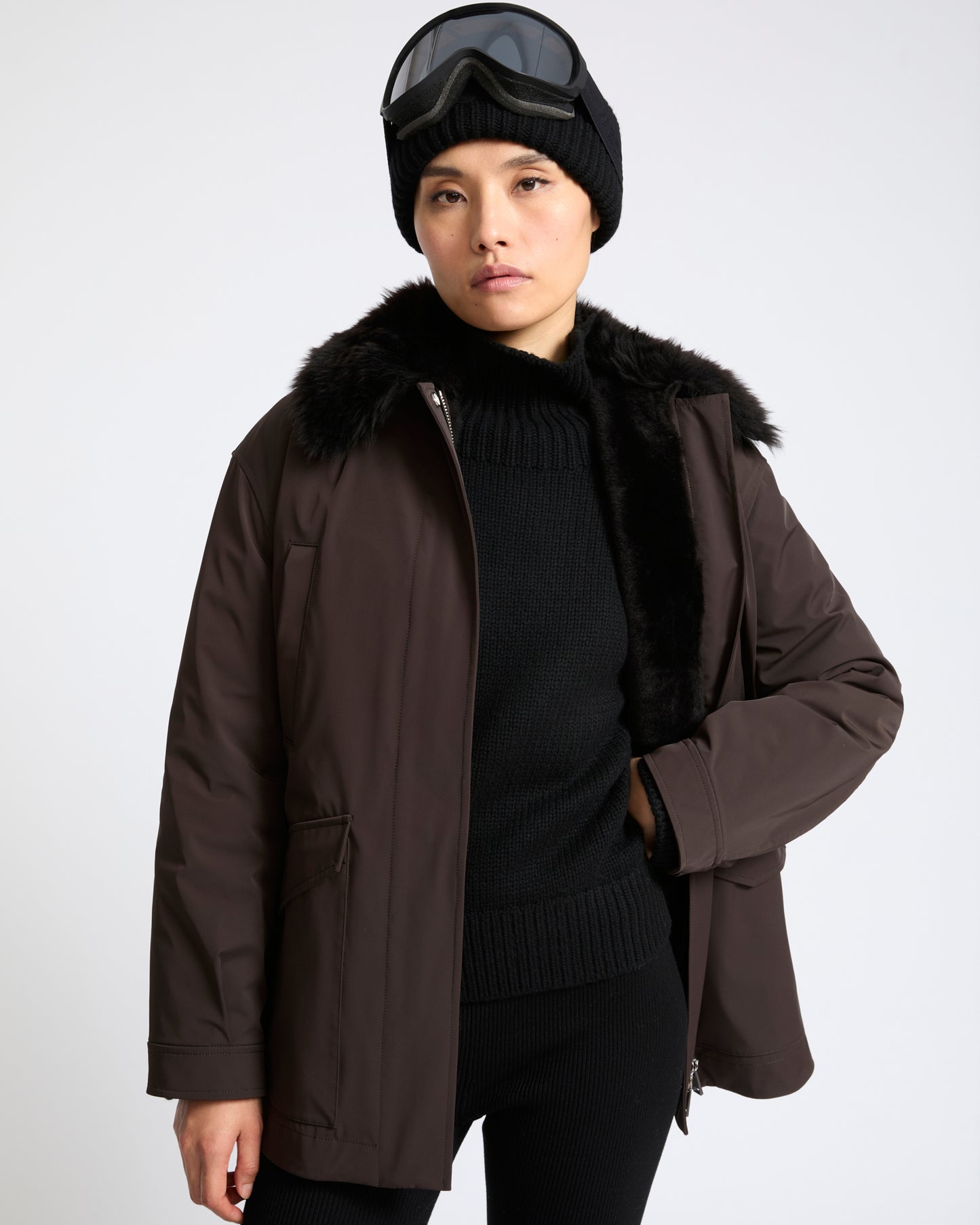 Shirt-collar parka in waterproof technical fabric with lambskin shearling - Yves Salomon - New Fall Winter Collection