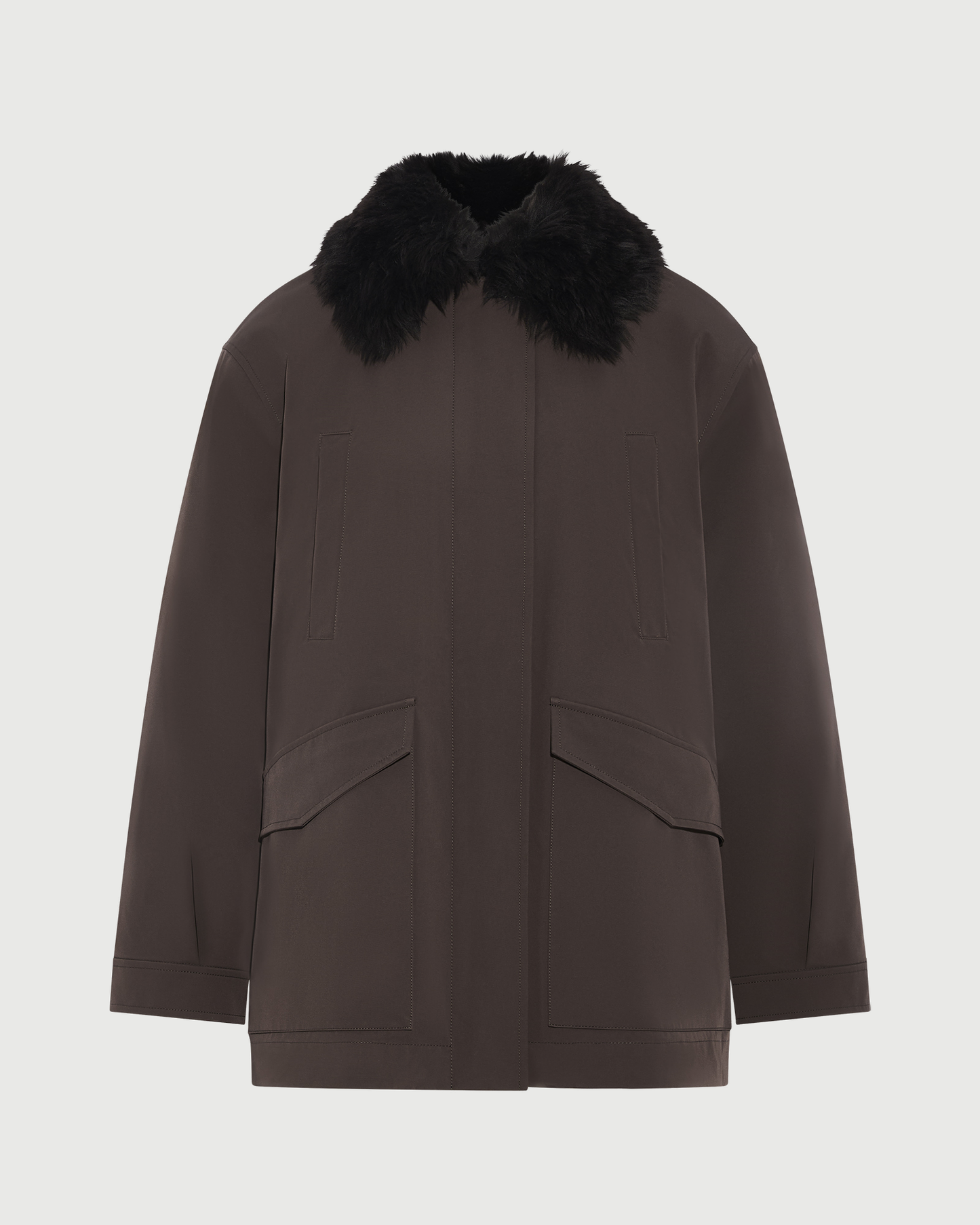 Shirt-collar parka in waterproof technical fabric with lambskin shearling - Yves Salomon - New Fall Winter Collection
