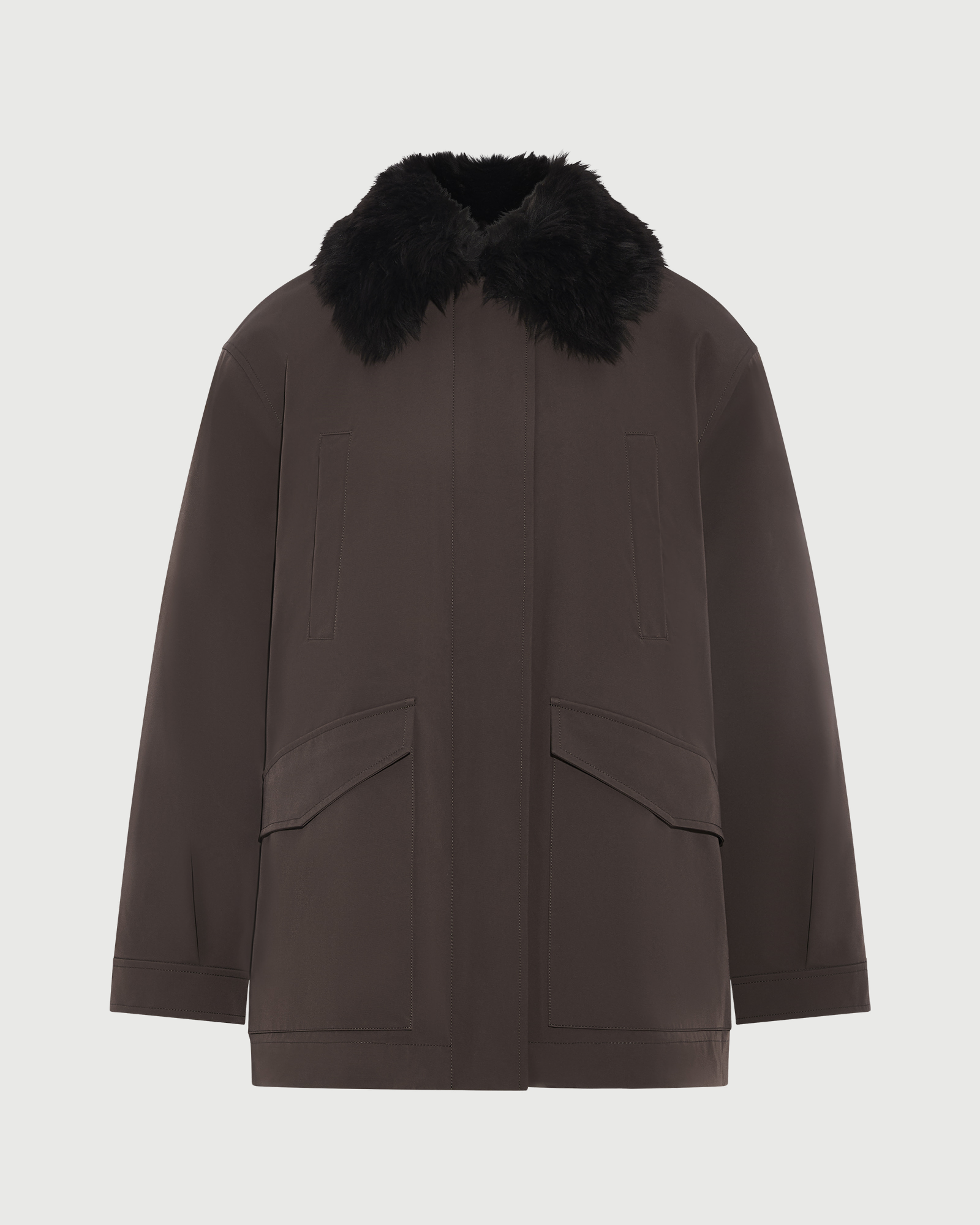 Shirt-collar parka in waterproof technical fabric with lambskin shearling - Yves Salomon - New Fall Winter Collection