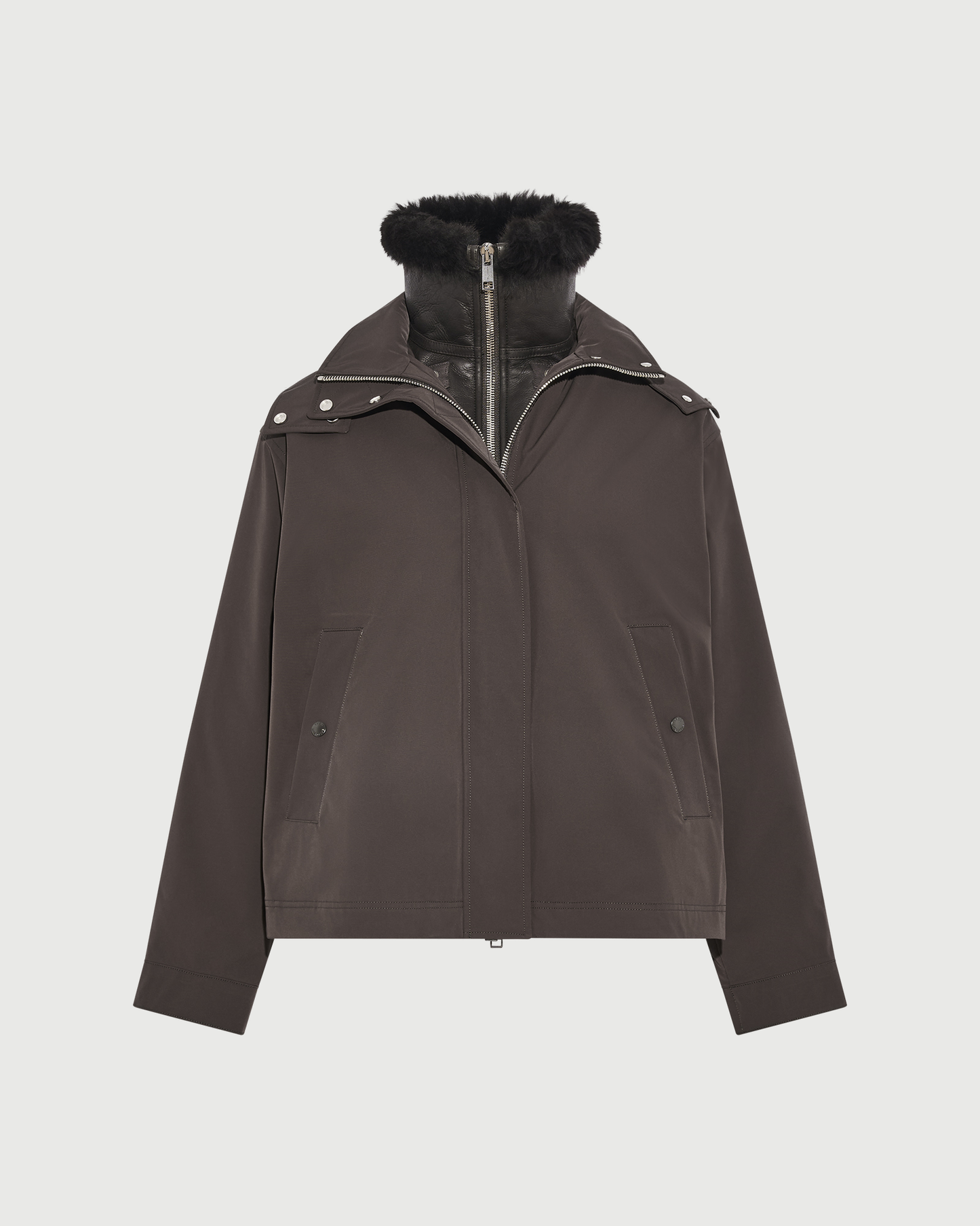 Short hooded parka in waterproof technical fabric with lambskin shearling - Yves Salomon - New Fall Winter Collection