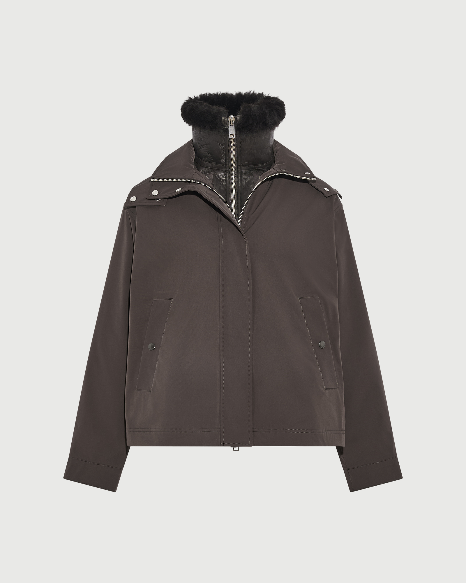 Short hooded parka in waterproof technical fabric with lambskin shearling - Yves Salomon - New Fall Winter Collection