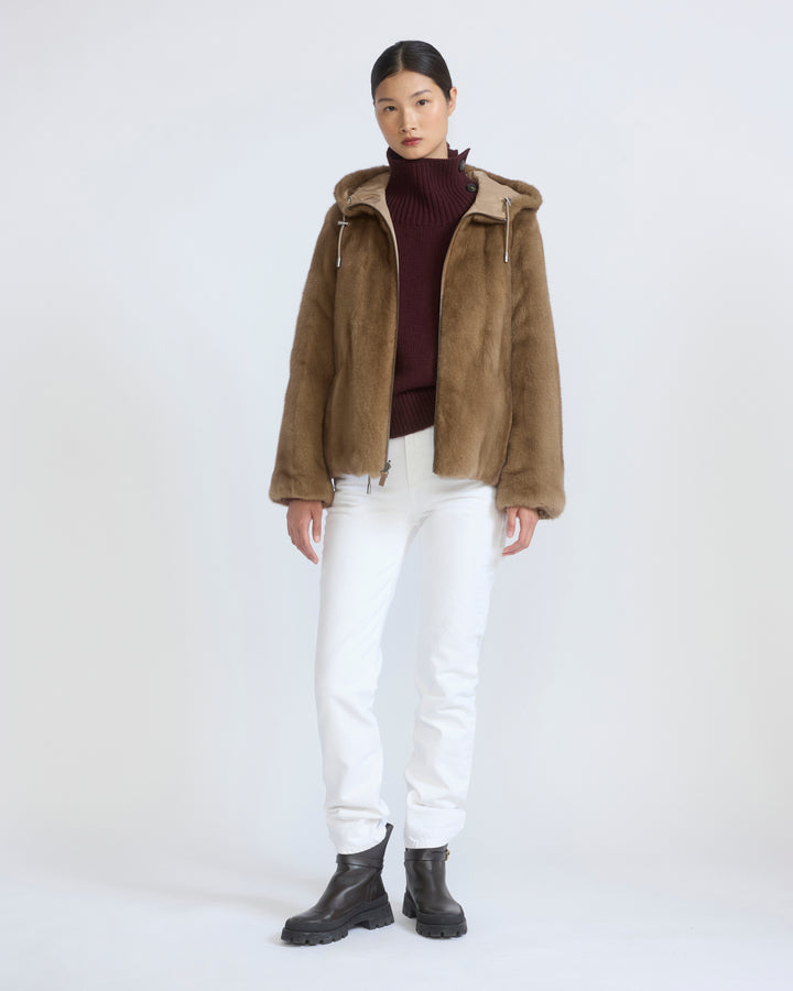 Reversible water-repellent technical fabric hooded jacket with mink fur - Yves Salomon - New Fall/Winter Collection
