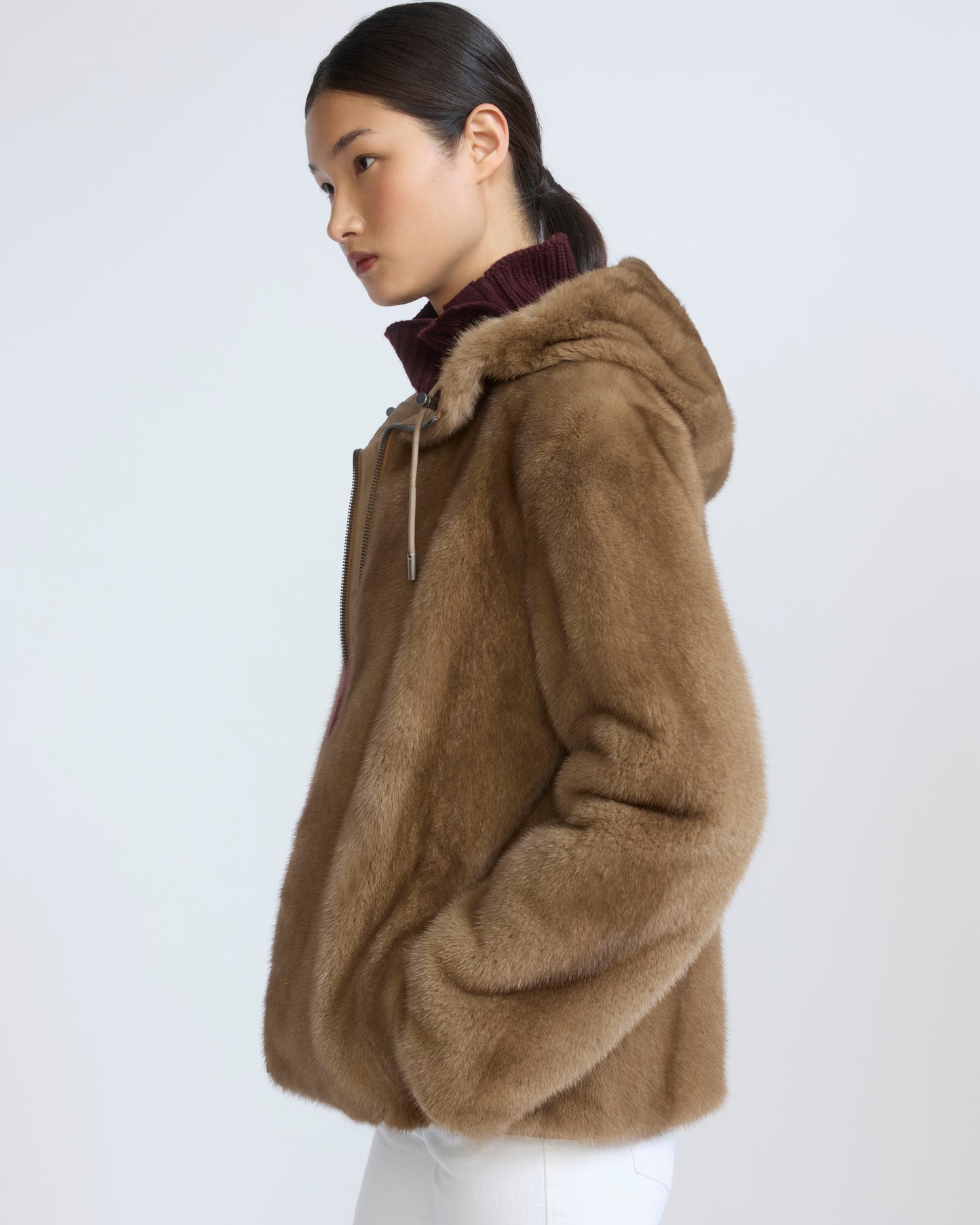Reversible water-repellent technical fabric hooded jacket with mink fur - Yves Salomon - New Fall/Winter Collection