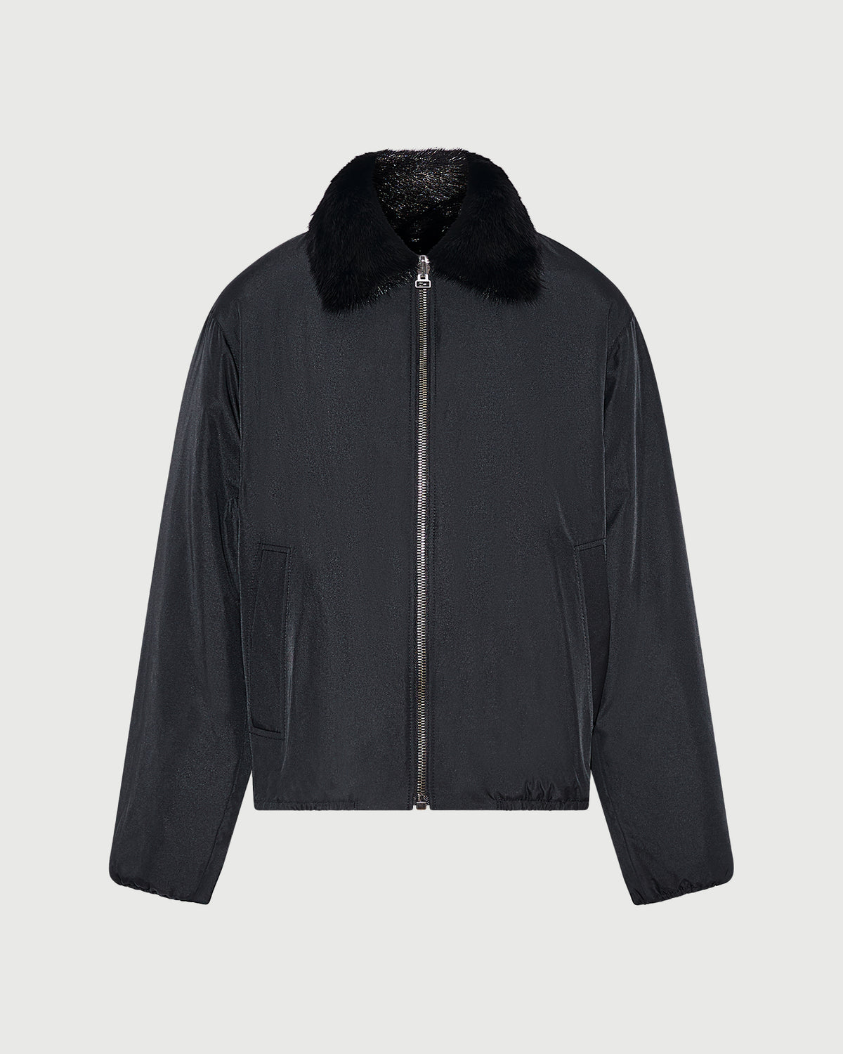 Reversible water-repellent technical fabric bomber with mink fur