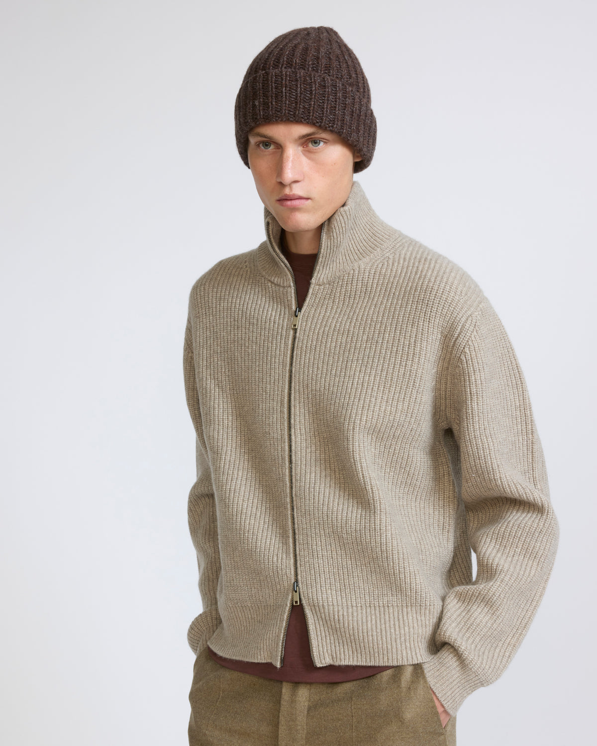 Wool and cashmere knit zip sweater - Yves Salomon - New Fall/Winter Collection