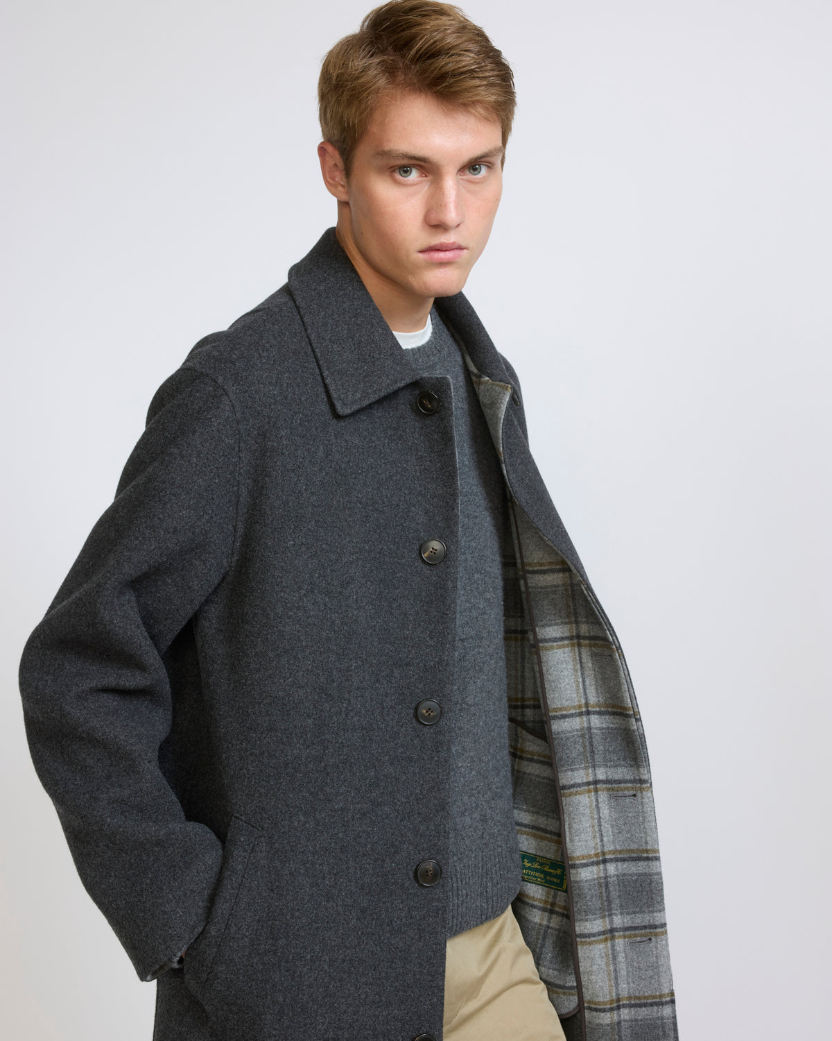 Double-sided wool coat with check interior - Yves Salomon - New Fall/Winter Collection
