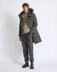 Long parka in blended cotton with fox and rabbit fur lining