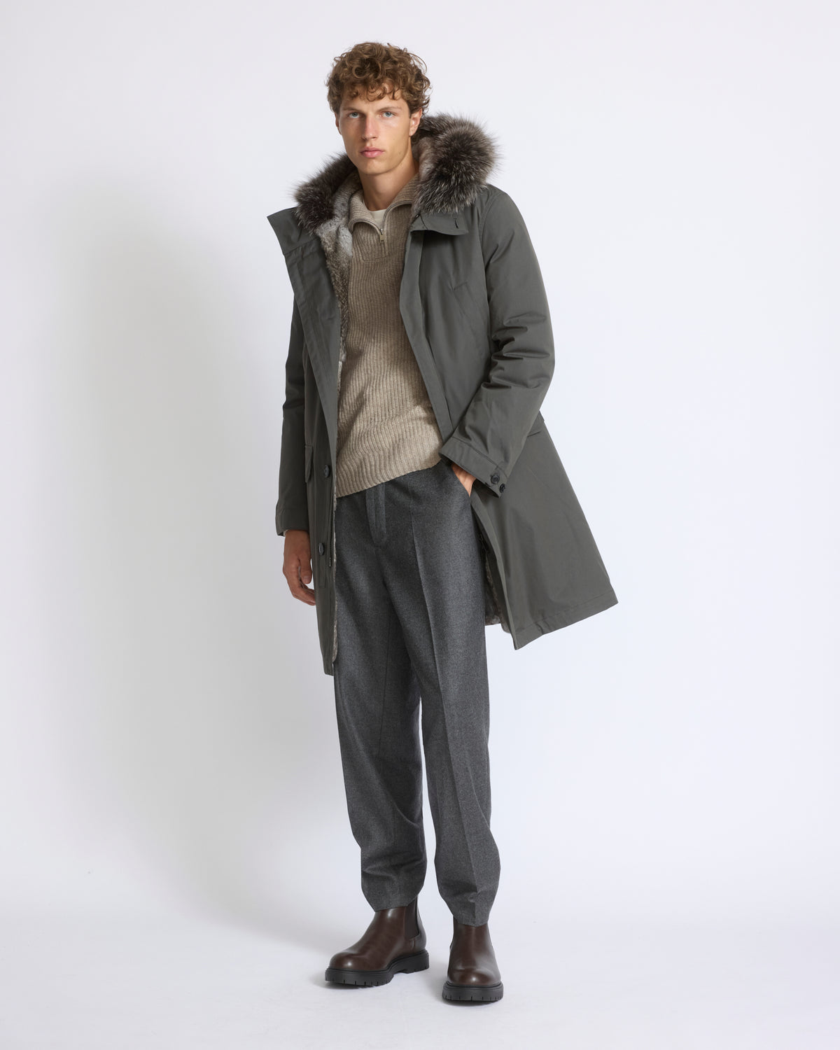 Long parka in blended cotton with fox and rabbit fur lining - Yves Salomon - New Fall/Winter Collection