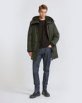 Long parka in waterproof wool-blend technical fabric with lambskin shearling